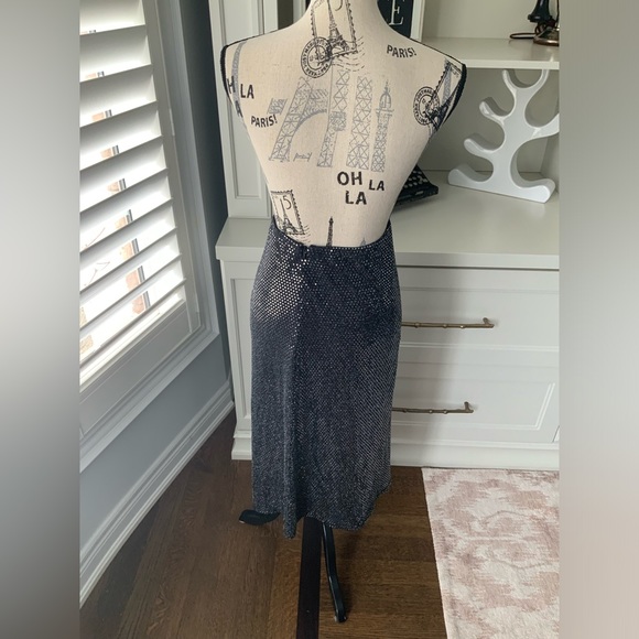 URBAN OUTFITTERS Disco sparkle Silver Black Midi Skirt Women’s Size small - Picture 11 of 14